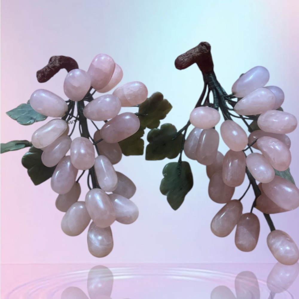 Vtg Decor Marble/Stone Jade Blush Pink Grape Cluster Set of 2